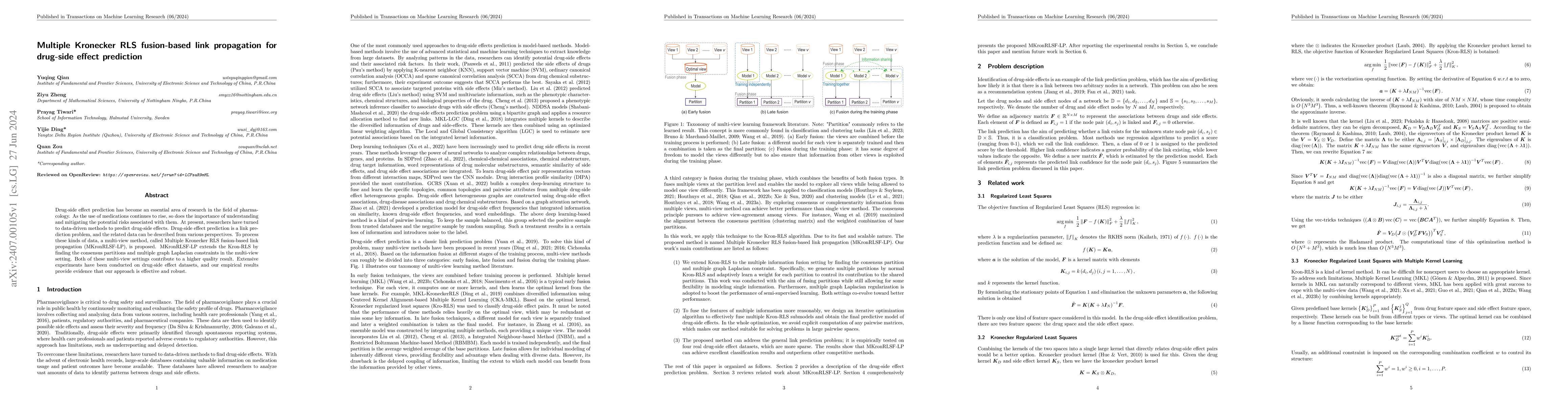 Thumbnail for Multiple Kronecker RLS fusion-based link propagation for drug-side
  effect prediction