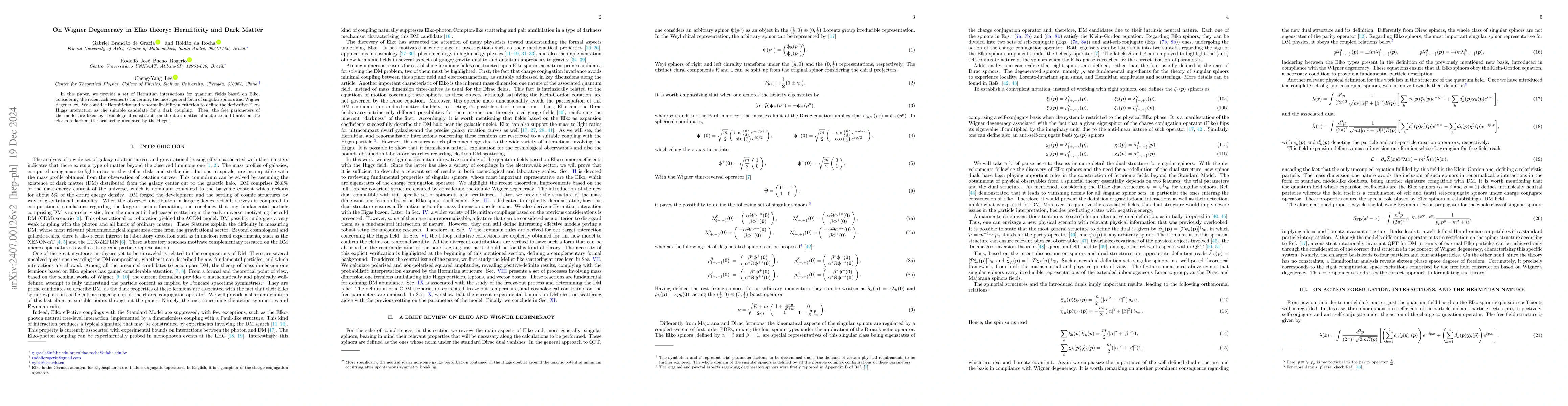 Thumbnail for On Wigner Degeneracy in Elko theory: Hermiticity and Dark Matter