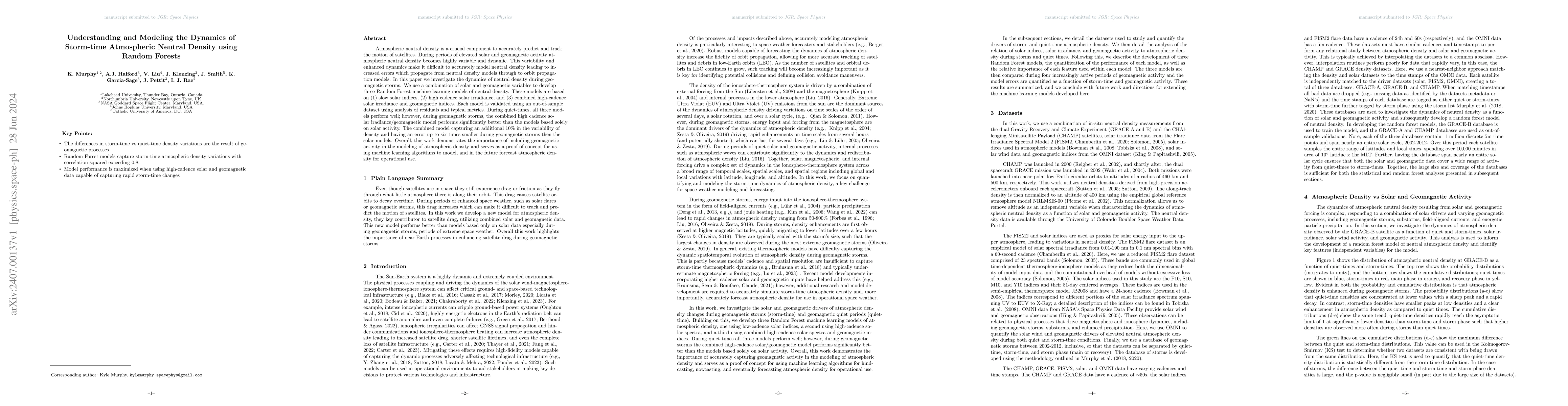 Thumbnail for Understanding and Modeling the Dynamics of Storm-time Atmospheric
  Neutral Density using Random Forests