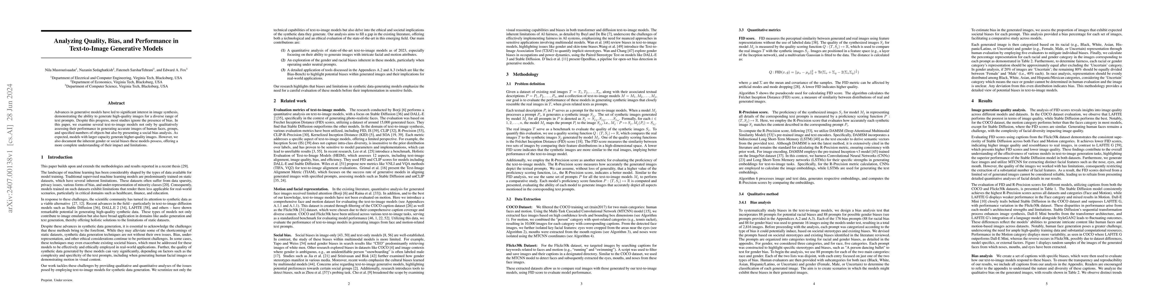 Thumbnail for Analyzing Quality, Bias, and Performance in Text-to-Image Generative
  Models