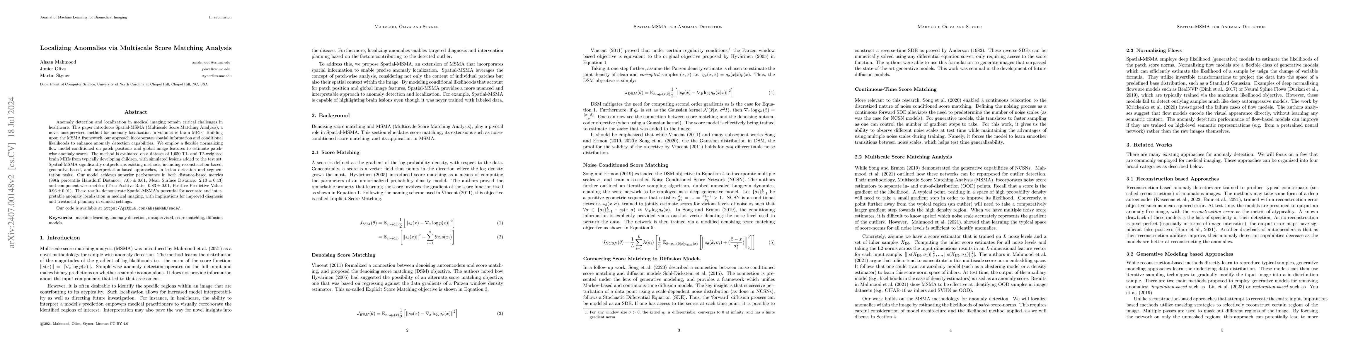 Thumbnail for Localizing Anomalies via Multiscale Score Matching Analysis
