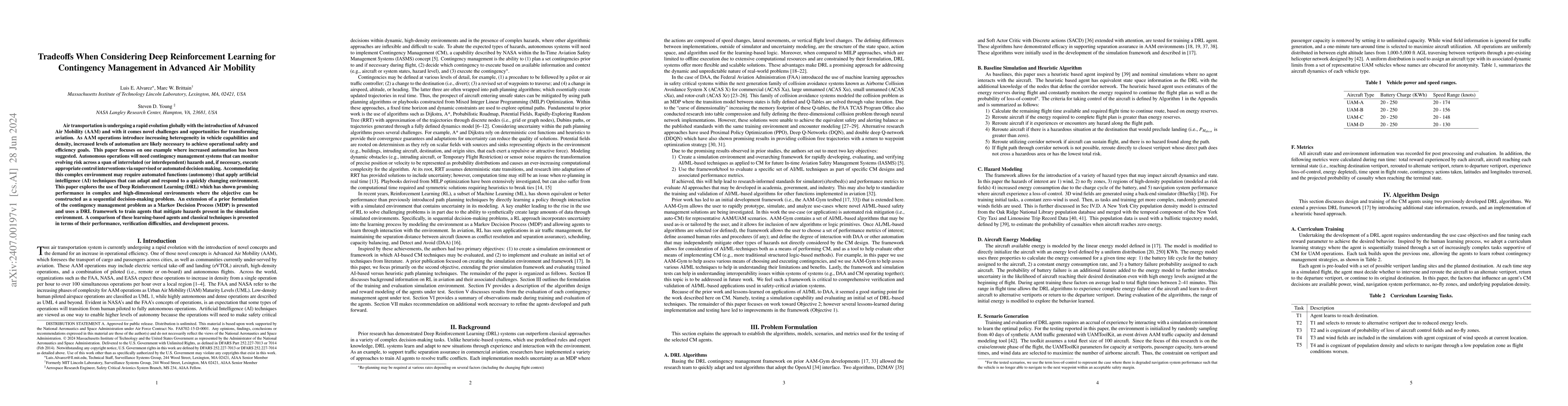 Thumbnail for Tradeoffs When Considering Deep Reinforcement Learning for Contingency
  Management in Advanced Air Mobility