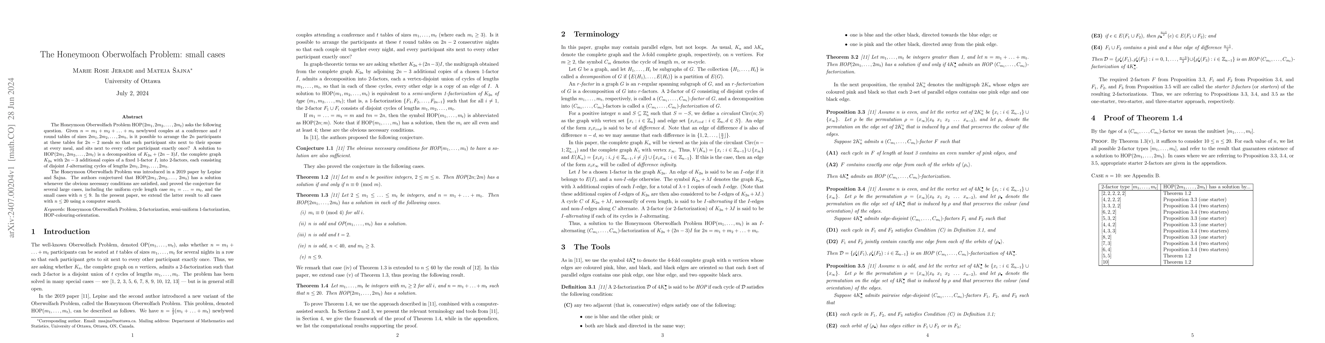 Thumbnail for The Honeymoon Oberwolfach Problem: small cases