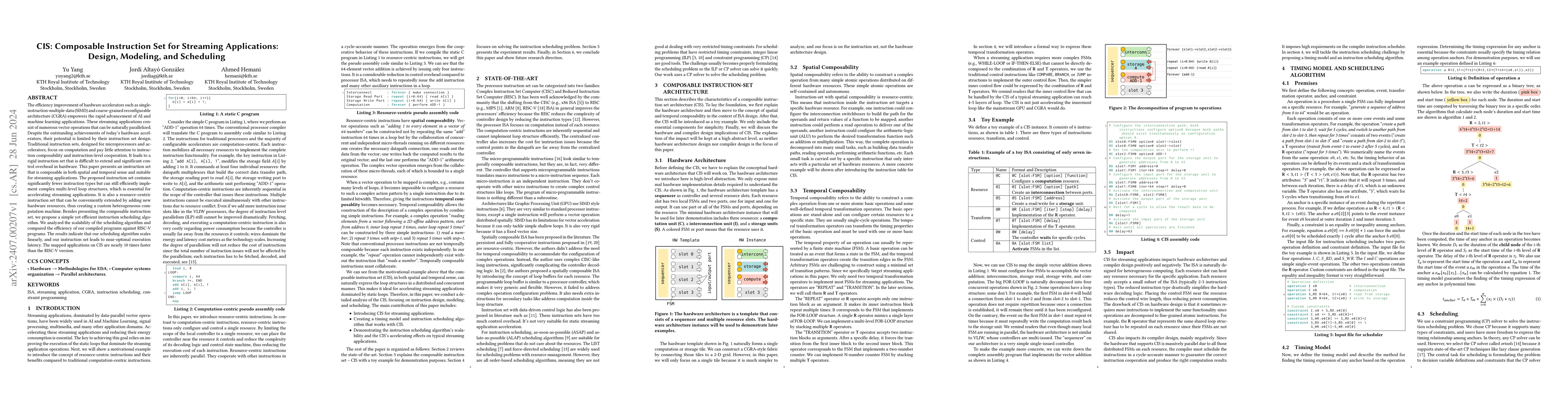 Thumbnail for CIS: Composable Instruction Set for Streaming Applications: Design,
  Modeling, and Scheduling