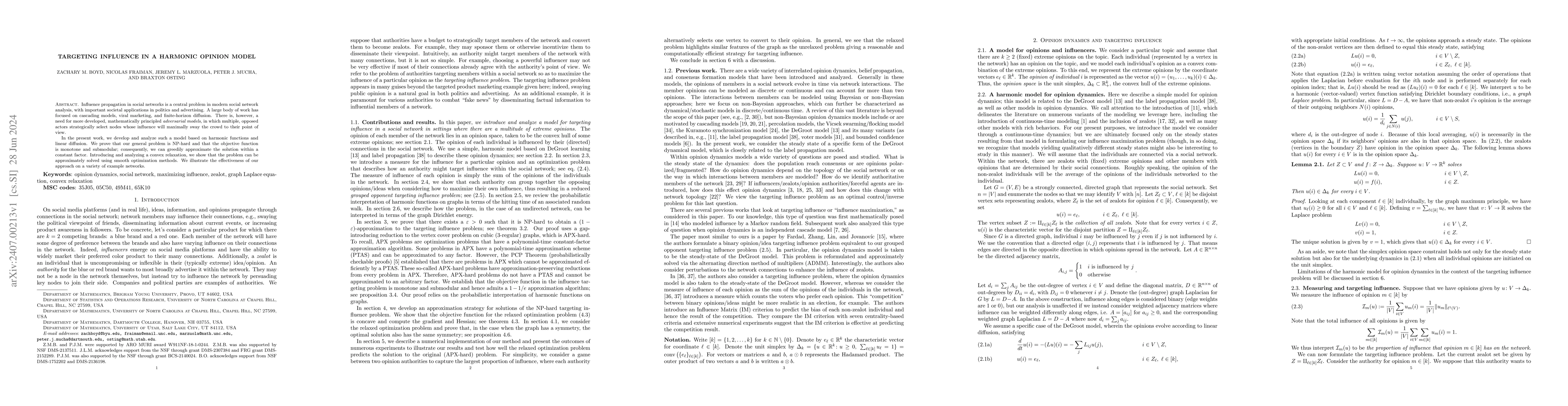 Thumbnail for Targeting influence in a harmonic opinion model