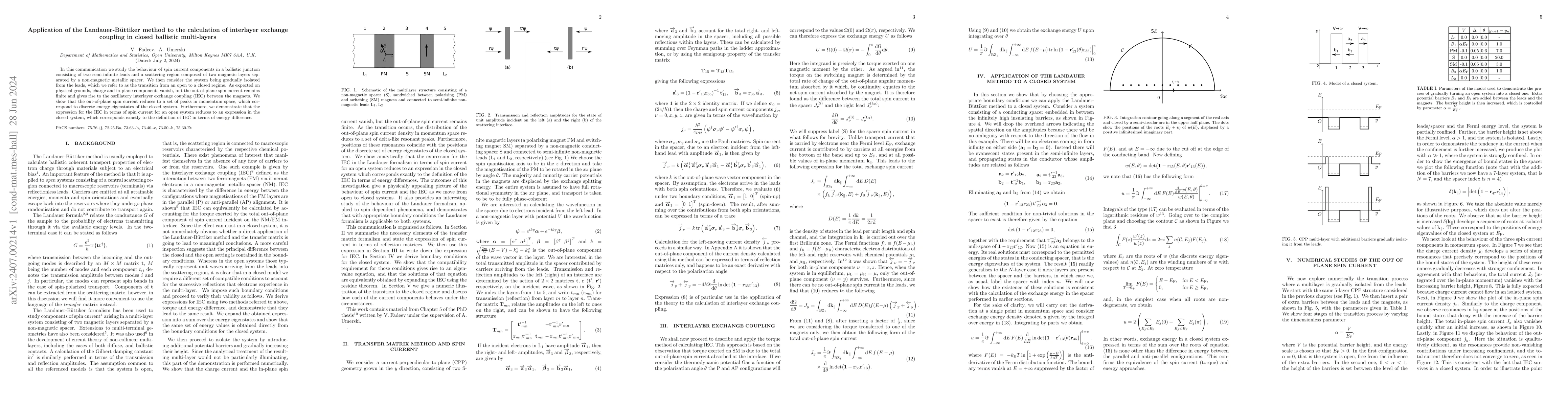 Thumbnail for Application of the Landauer-B\"uttiker method to the calculation of
  interlayer exchange coupling in closed ballistic multi-layers
