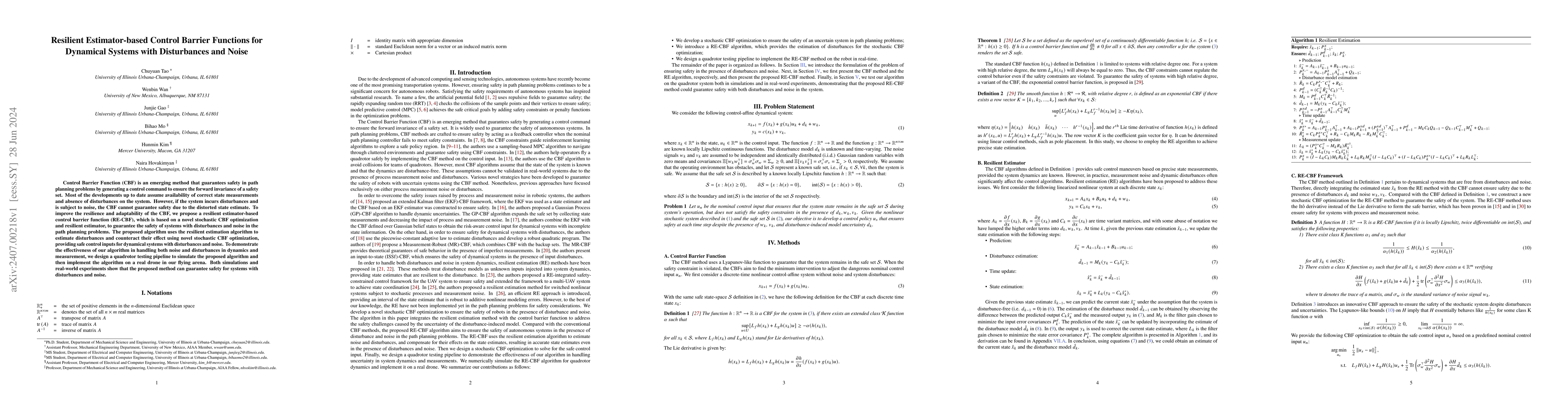 Thumbnail for Resilient Estimator-based Control Barrier Functions for Dynamical
  Systems with Disturbances and Noise