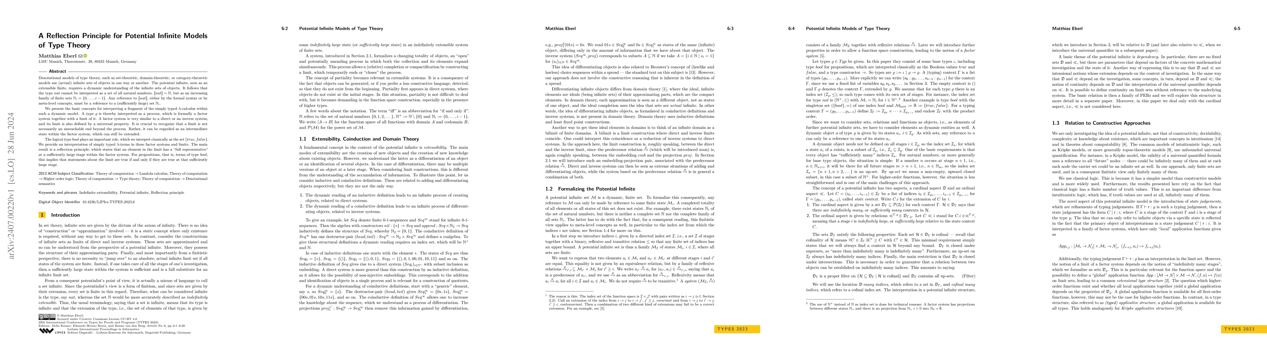 Thumbnail for A Reflection Principle for Potential Infinite Models of Type Theory