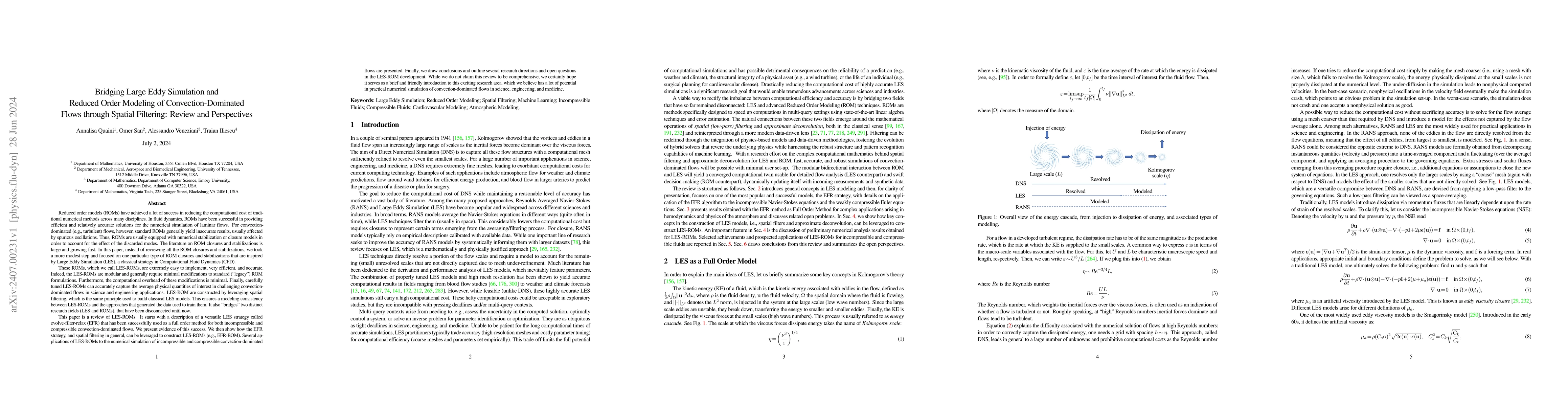 Thumbnail for Bridging Large Eddy Simulation and Reduced Order Modeling of
  Convection-Dominated Flows through Spatial Filtering: Review and Perspectives