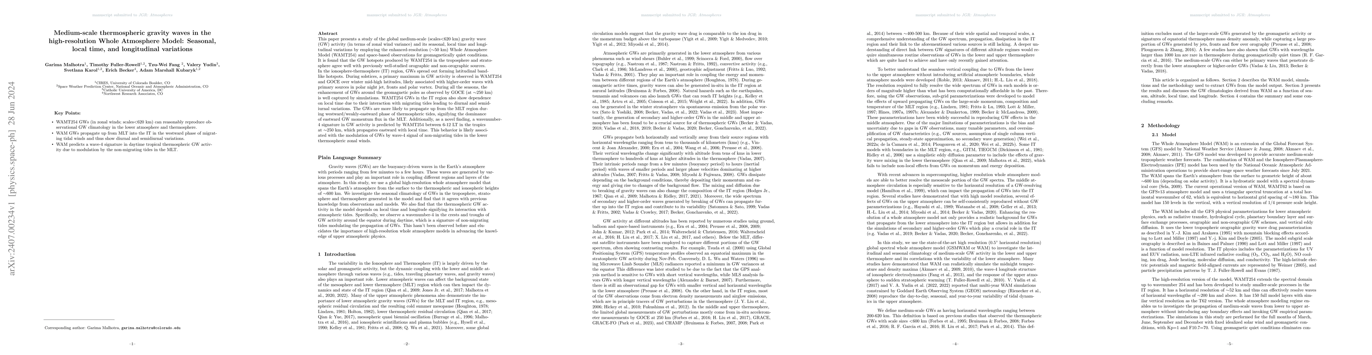 Thumbnail for Medium-scale thermospheric gravity waves in the high-resolution Whole
  Atmosphere Model: Seasonal, local time, and longitudinal variations