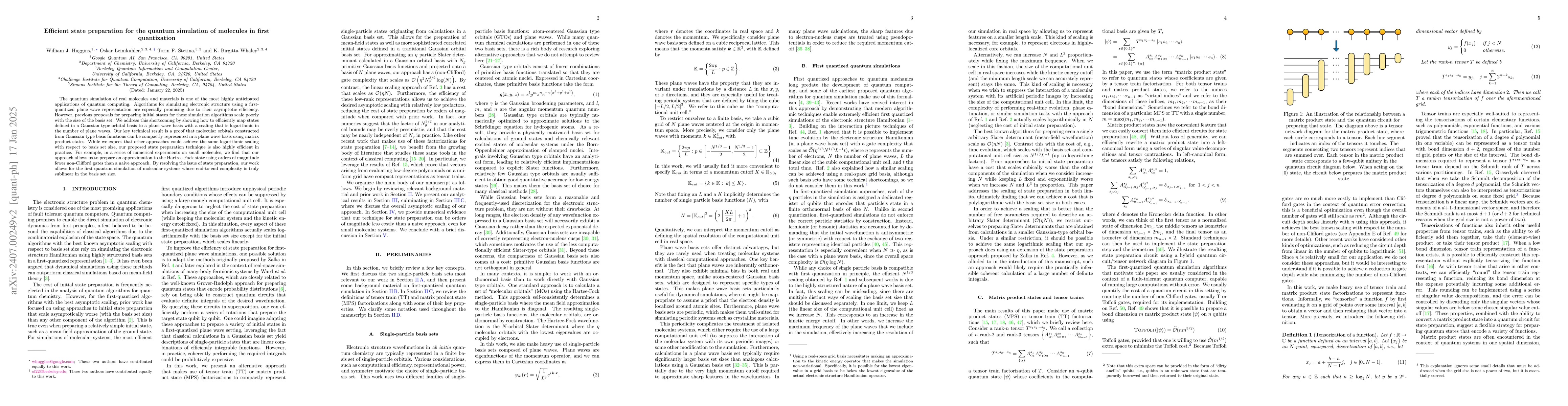 Thumbnail for Efficient state preparation for the quantum simulation of molecules in
  first quantization