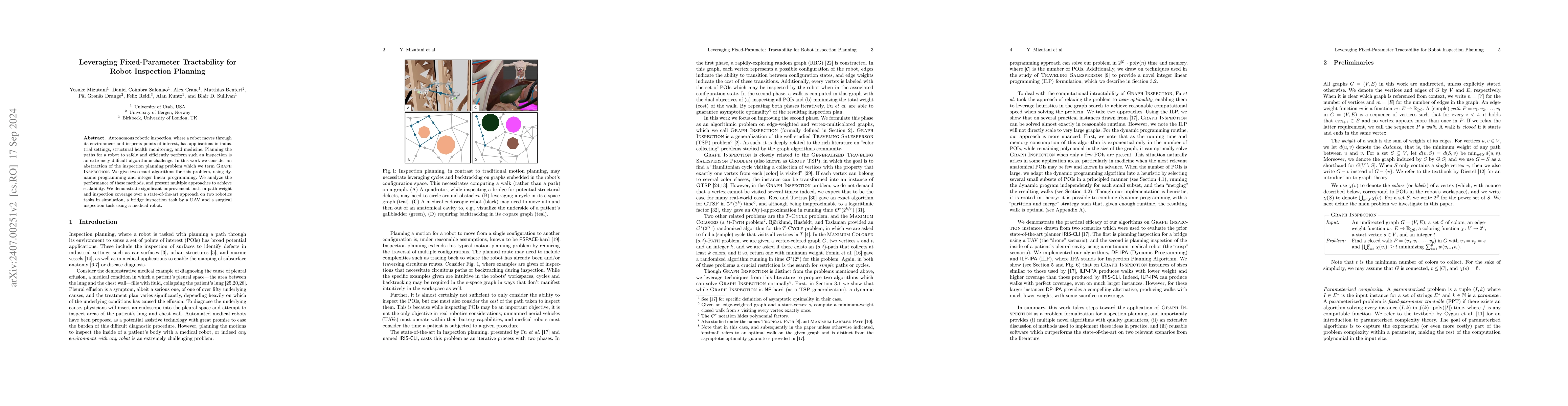 Thumbnail for Leveraging Fixed-Parameter Tractability for Robot Inspection Planning