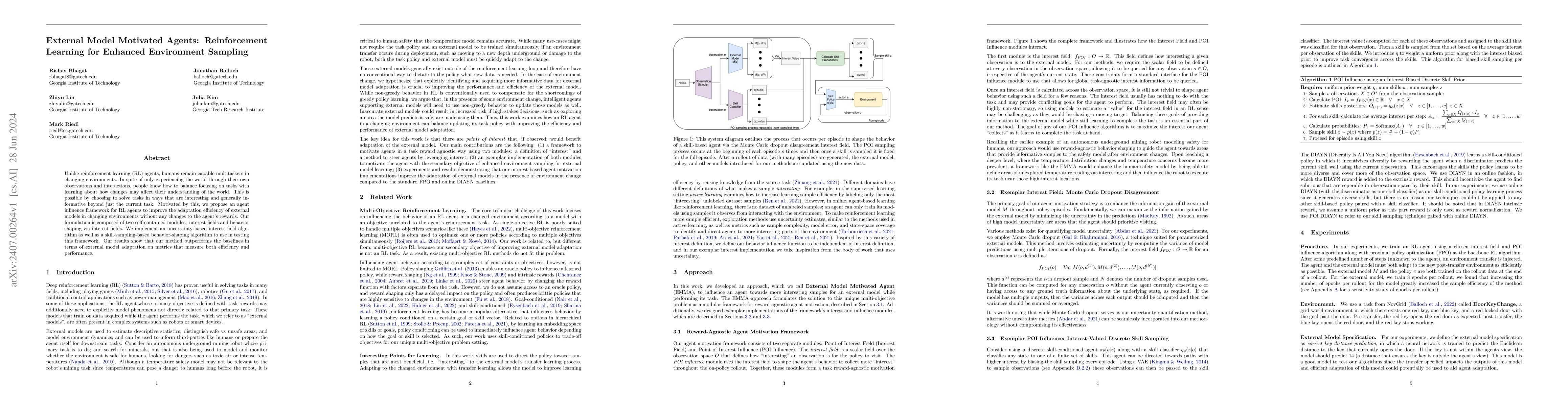 Thumbnail for External Model Motivated Agents: Reinforcement Learning for Enhanced
  Environment Sampling