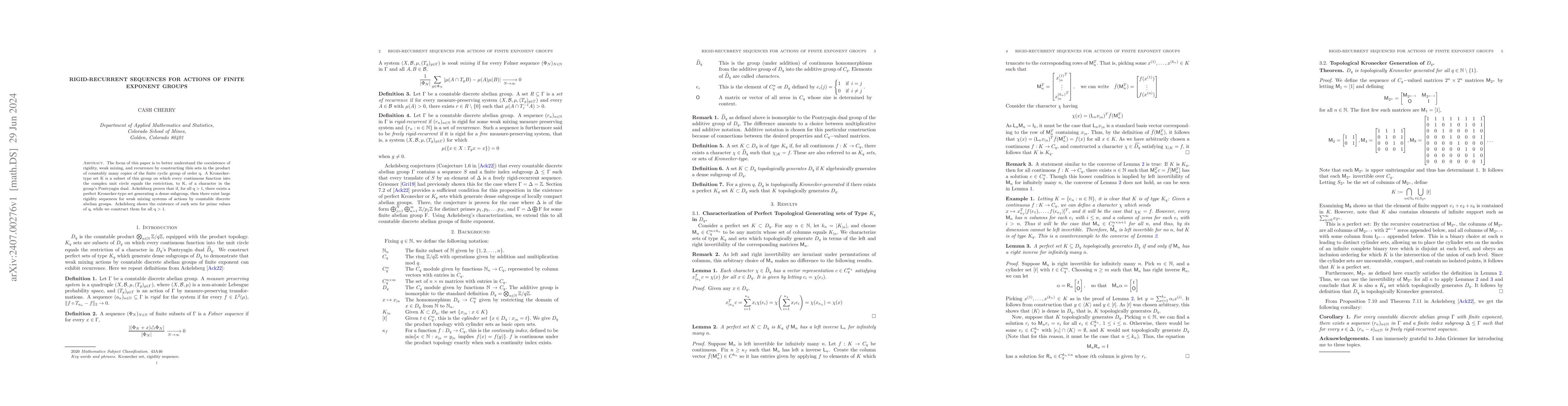 Thumbnail for Rigid-Recurrent Sequences for Actions of Finite Exponent Groups