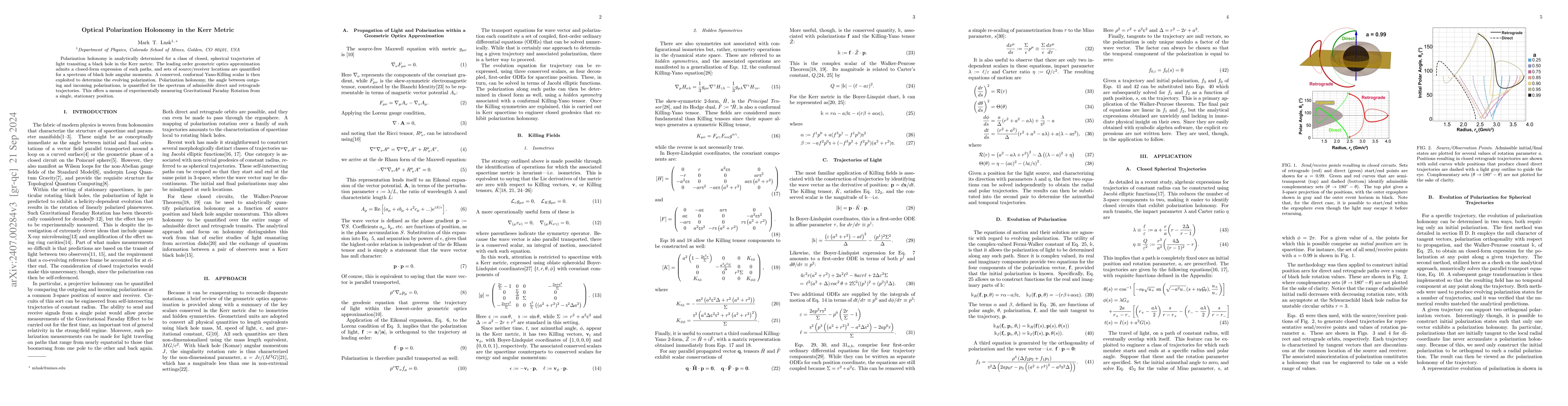 Thumbnail for Optical Polarization Holonomy in the Kerr Metric