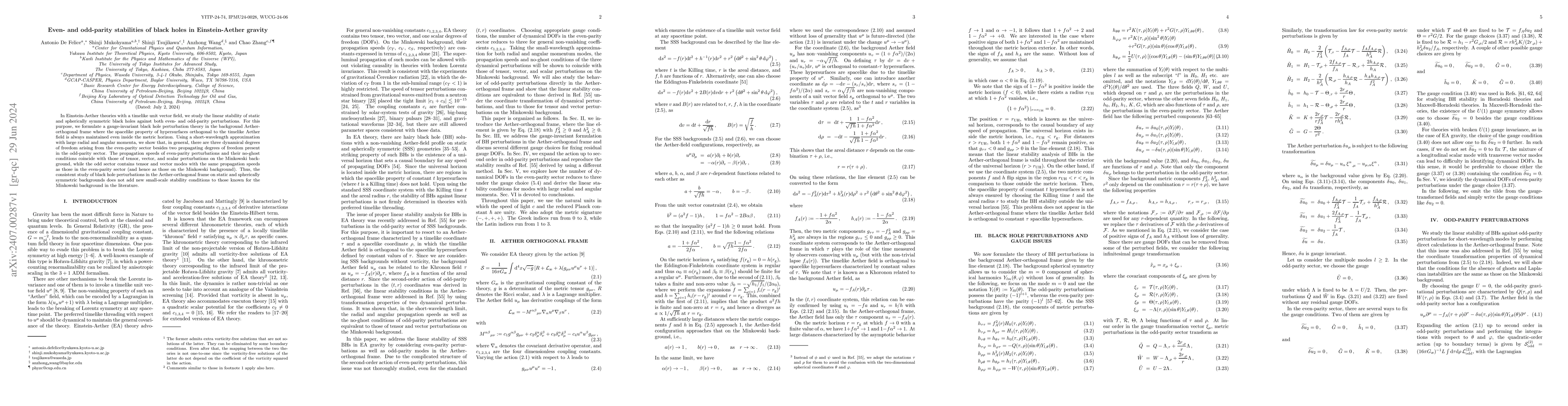 Thumbnail for Even- and odd-parity stabilities of black holes in Einstein-Aether
  gravity