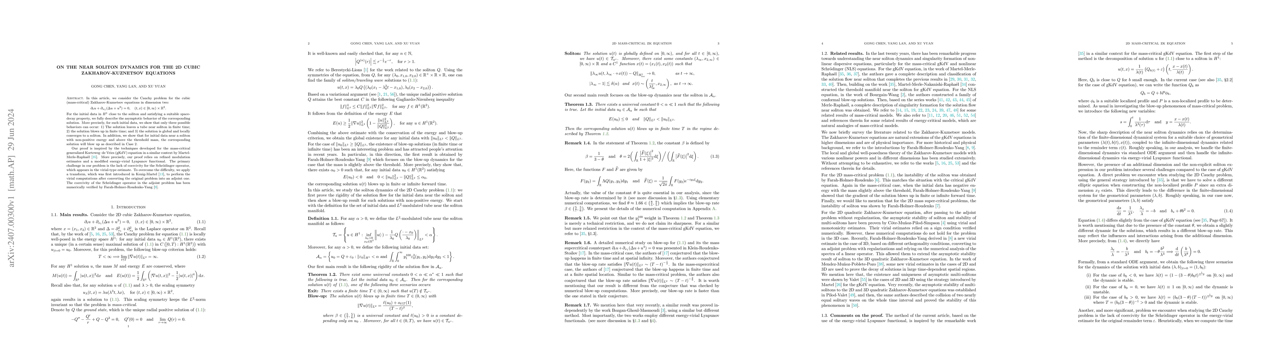 Thumbnail for On the near soliton dynamics for the 2D cubic Zakharov-Kuznetsov
  equations