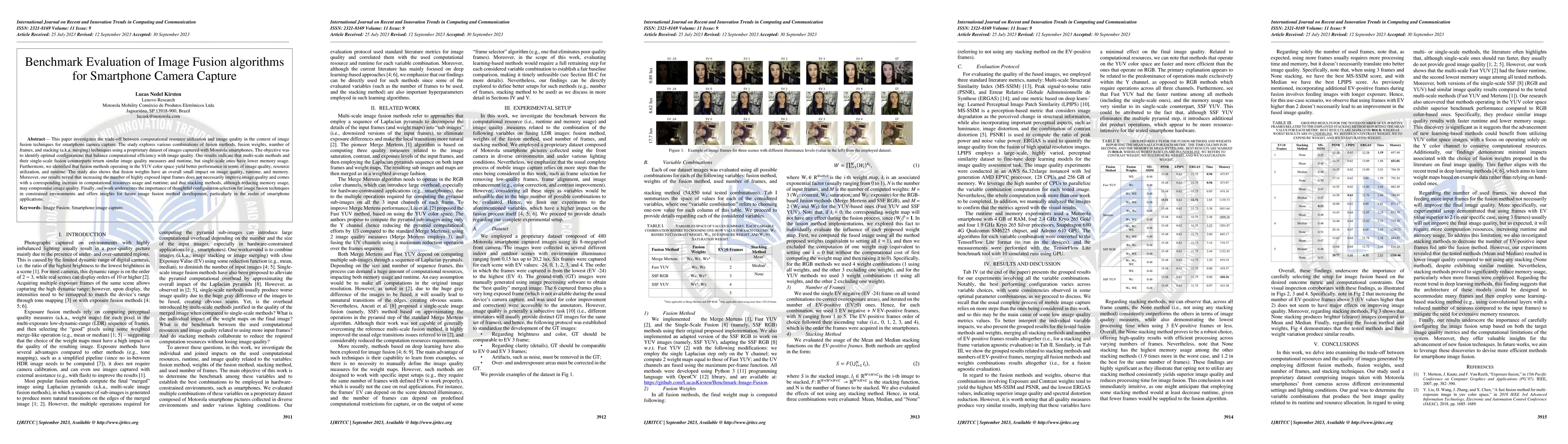 Thumbnail for Benchmark Evaluation of Image Fusion algorithms for Smartphone Camera
  Capture
