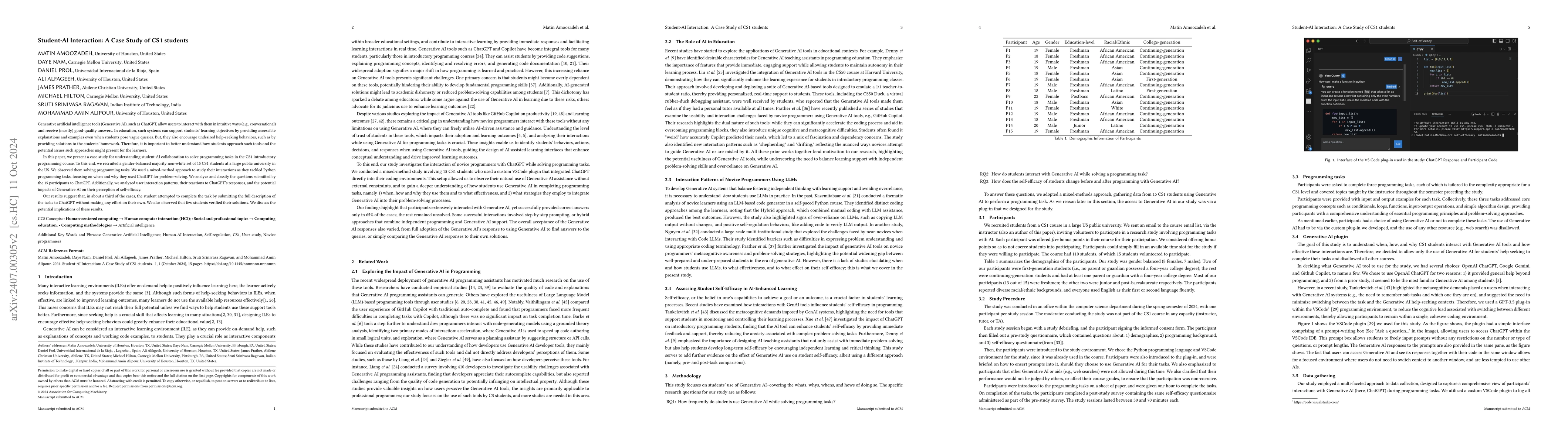 Thumbnail for Student-AI Interaction: A Case Study of CS1 students