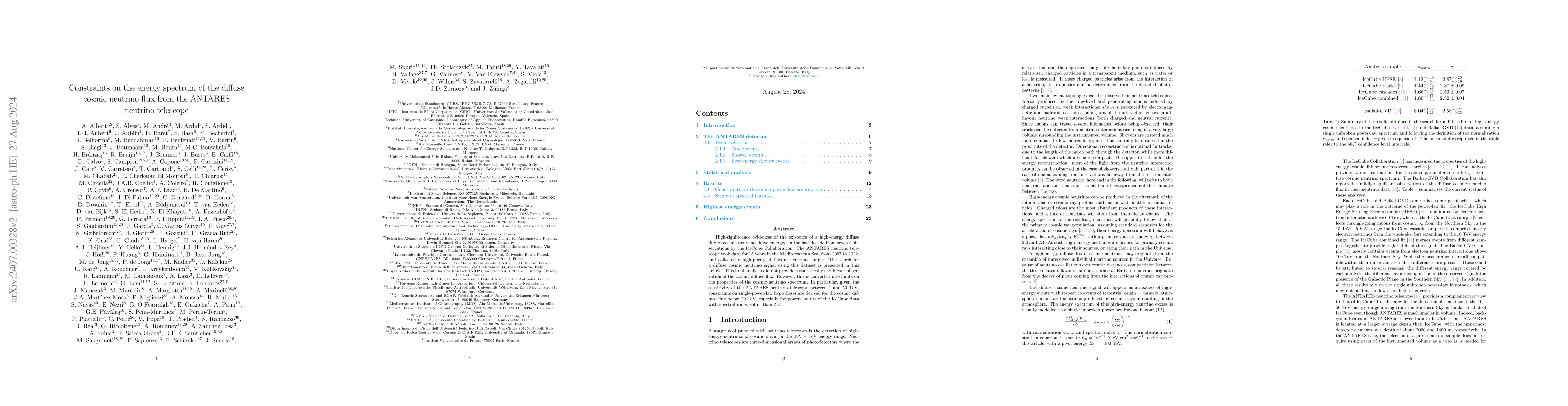 Thumbnail for Constraints on the energy spectrum of the diffuse cosmic neutrino flux
  from the ANTARES neutrino telescope