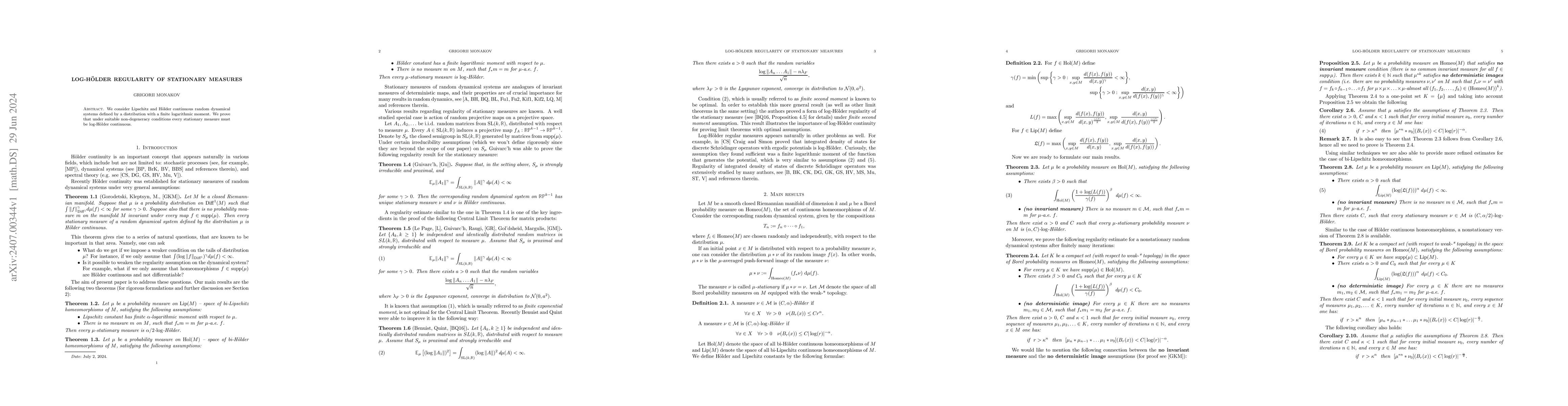 Thumbnail for Log-H\"older regularity of stationary measures