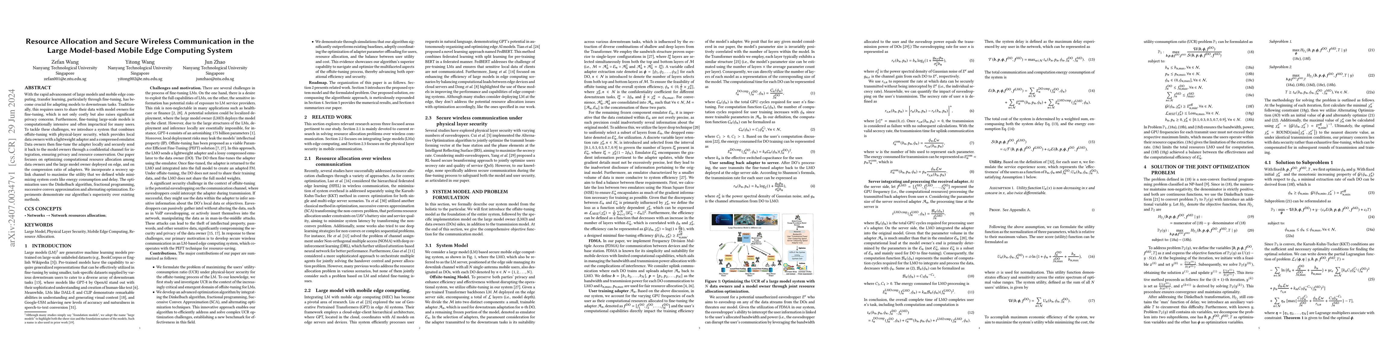 Thumbnail for Resource Allocation and Secure Wireless Communication in the Large
  Model-based Mobile Edge Computing System