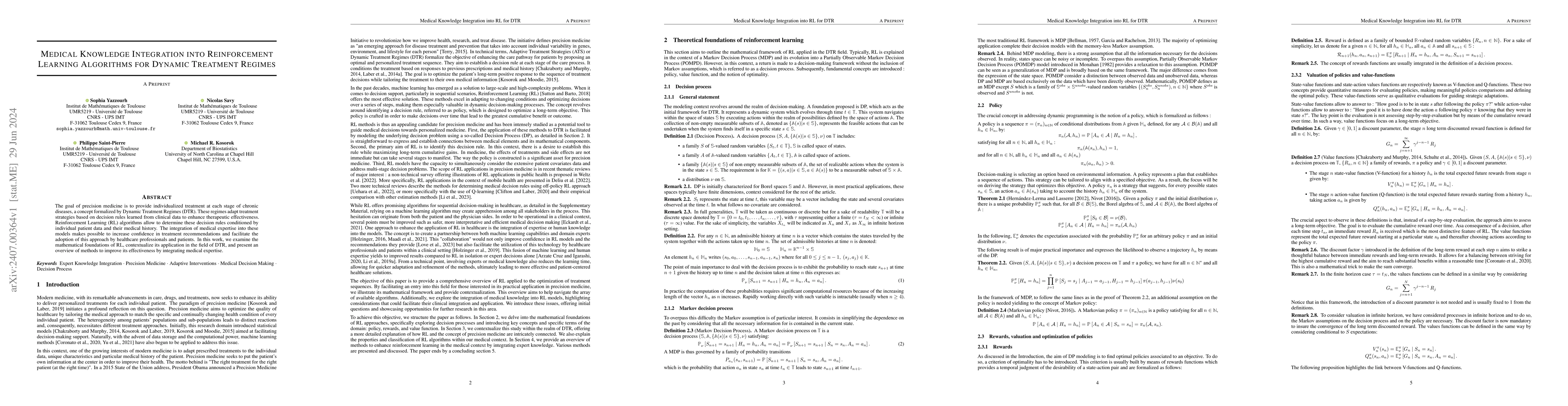 Thumbnail for Medical Knowledge Integration into Reinforcement Learning Algorithms for
  Dynamic Treatment Regimes