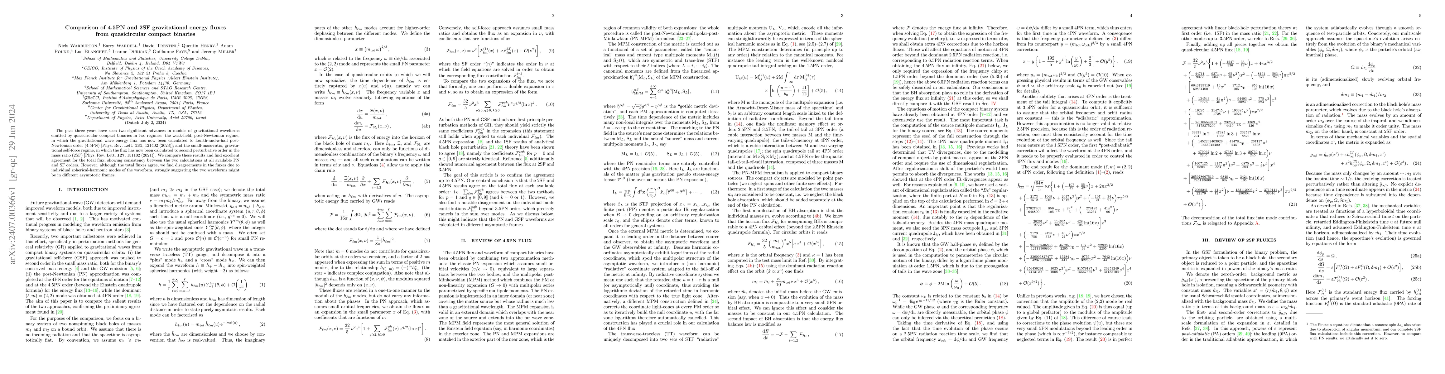 Thumbnail for Comparison of 4.5PN and 2SF gravitational energy fluxes from
  quasicircular compact binaries