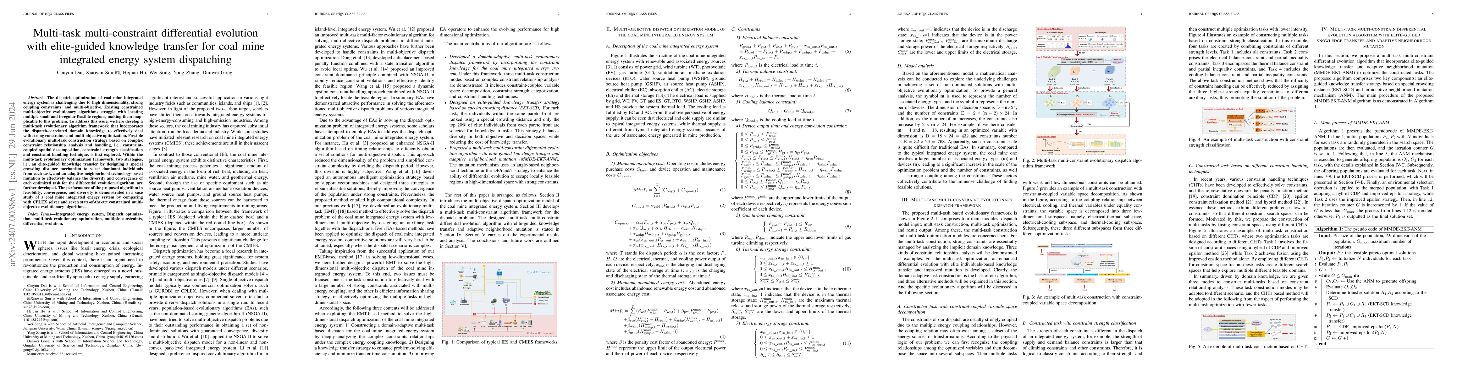 Thumbnail for Multi-task multi-constraint differential evolution with elite-guided
  knowledge transfer for coal mine integrated energy system dispatching
