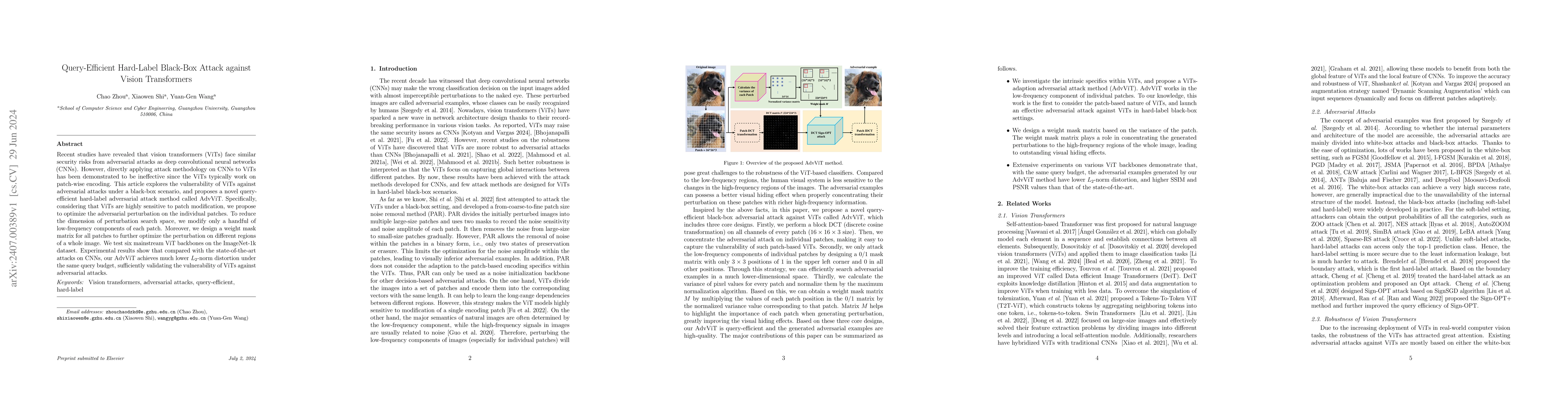 Thumbnail for Query-Efficient Hard-Label Black-Box Attack against Vision Transformers