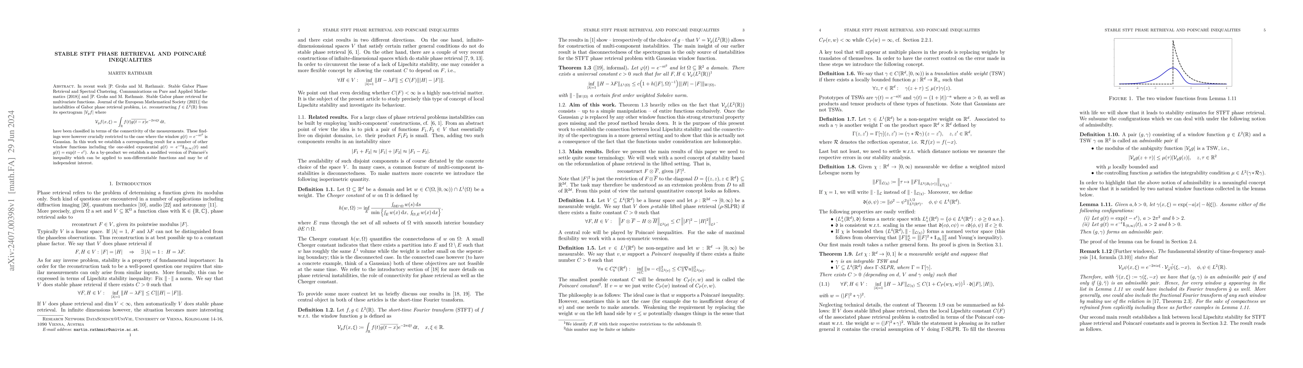 Thumbnail for Stable STFT phase retrieval and Poincar\'e inequalities