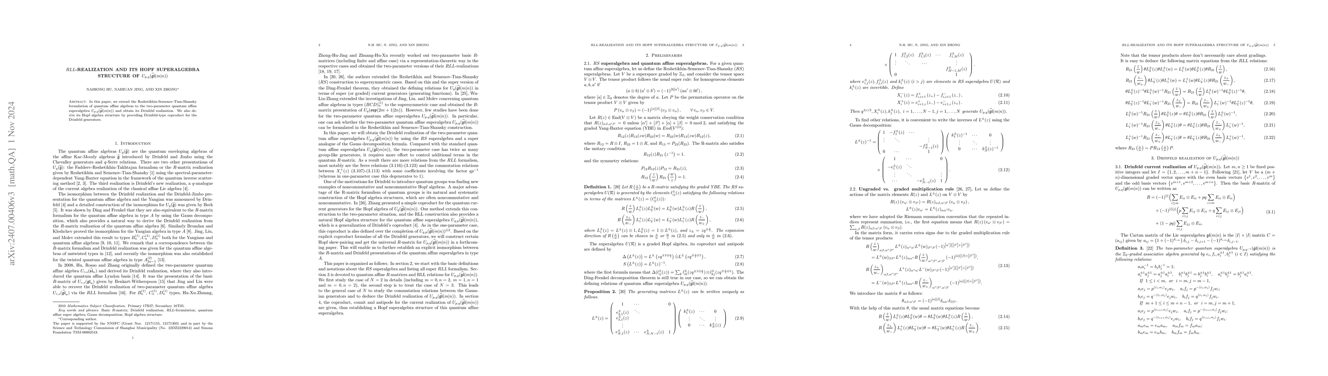 Thumbnail for $RLL$-Realization and Its Hopf Superalgebra Structure of $U_{p,
  q}(\widehat{\mathfrak{gl}(m|n))}$