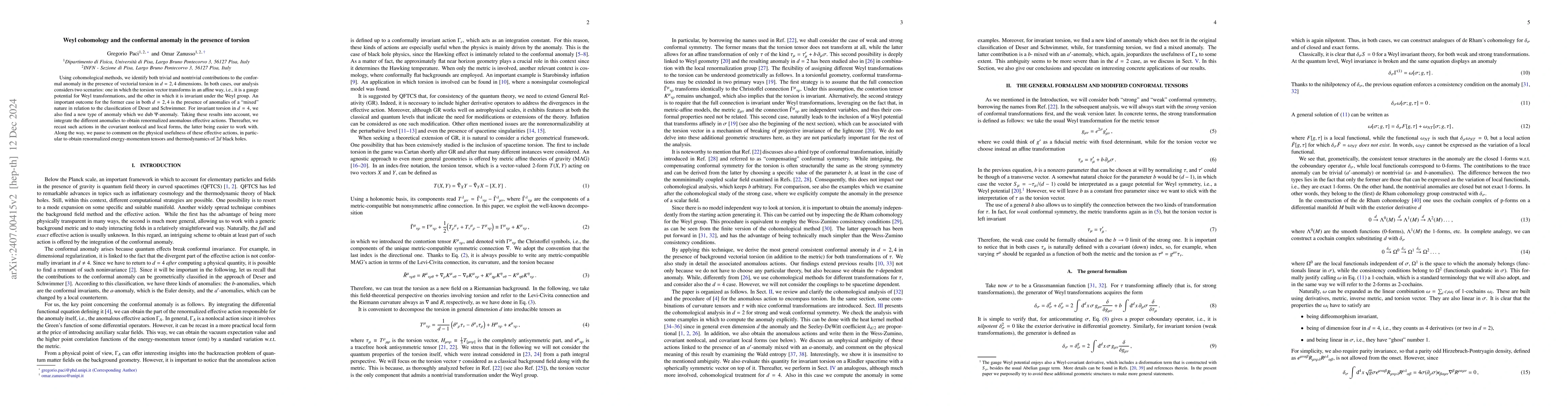 Thumbnail for Weyl cohomology and the conformal anomaly in the presence of torsion