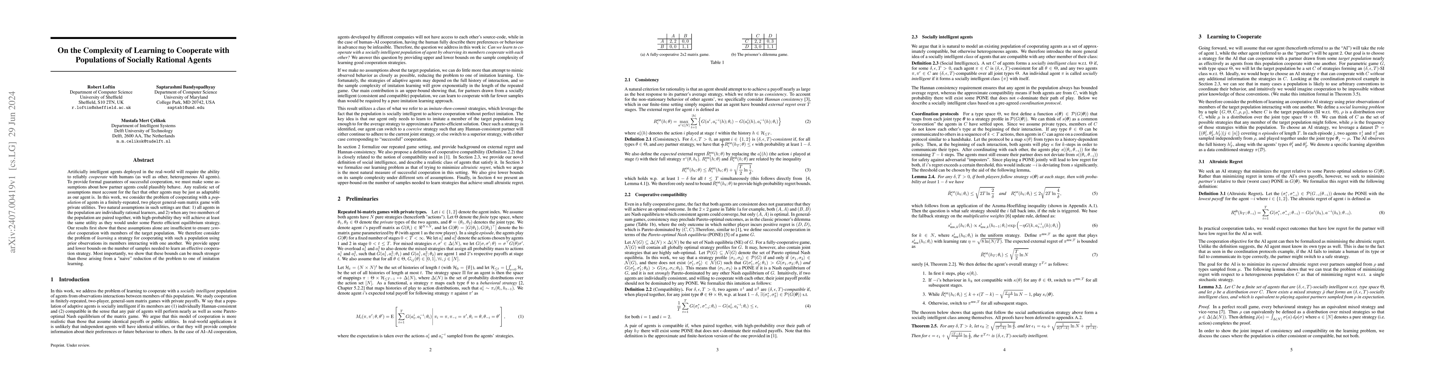 Thumbnail for On the Complexity of Learning to Cooperate with Populations of Socially
  Rational Agents