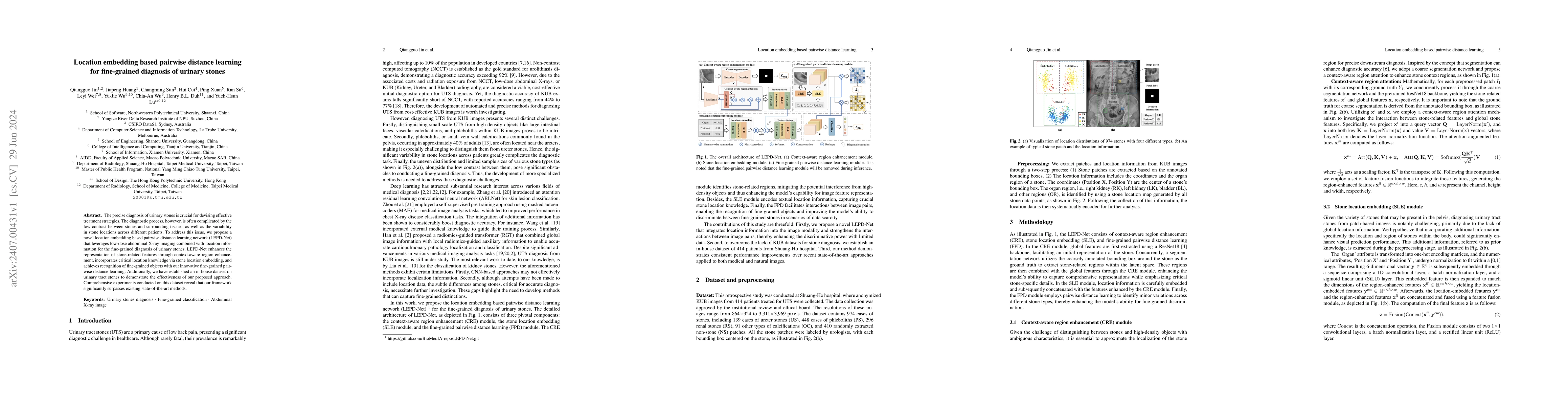 Thumbnail for Location embedding based pairwise distance learning for fine-grained
  diagnosis of urinary stones