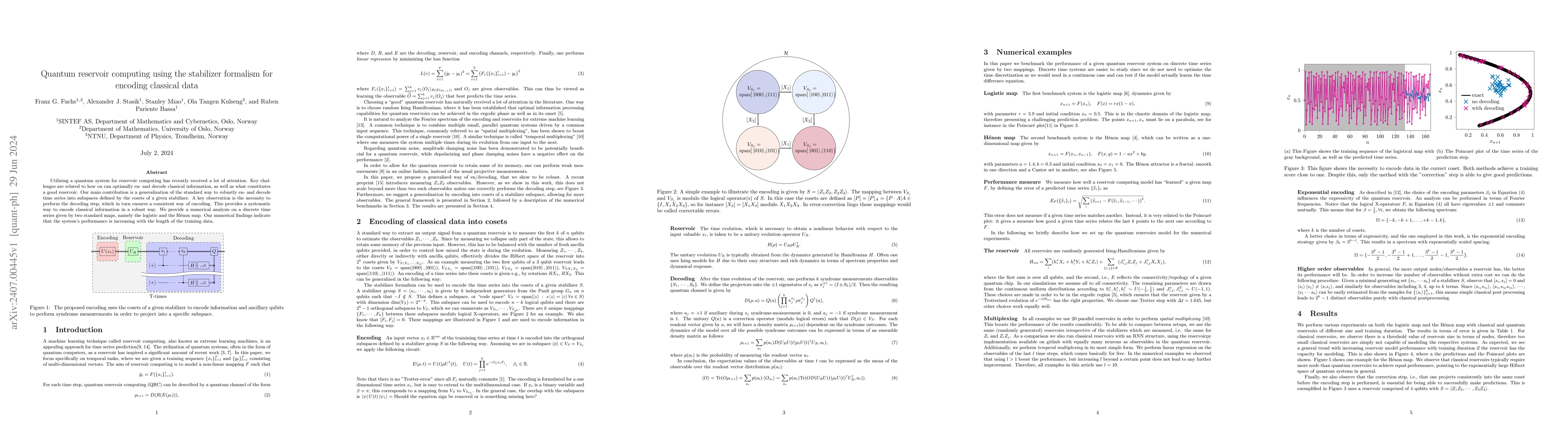 Thumbnail for Quantum reservoir computing using the stabilizer formalism for encoding
  classical data