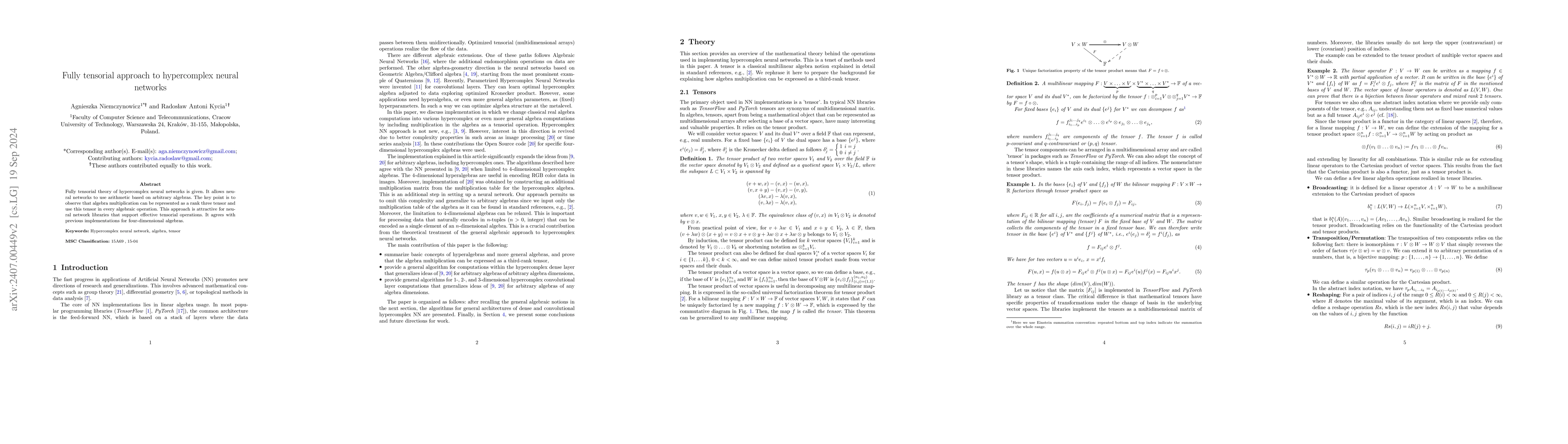 Thumbnail for Fully tensorial approach to hypercomplex neural networks