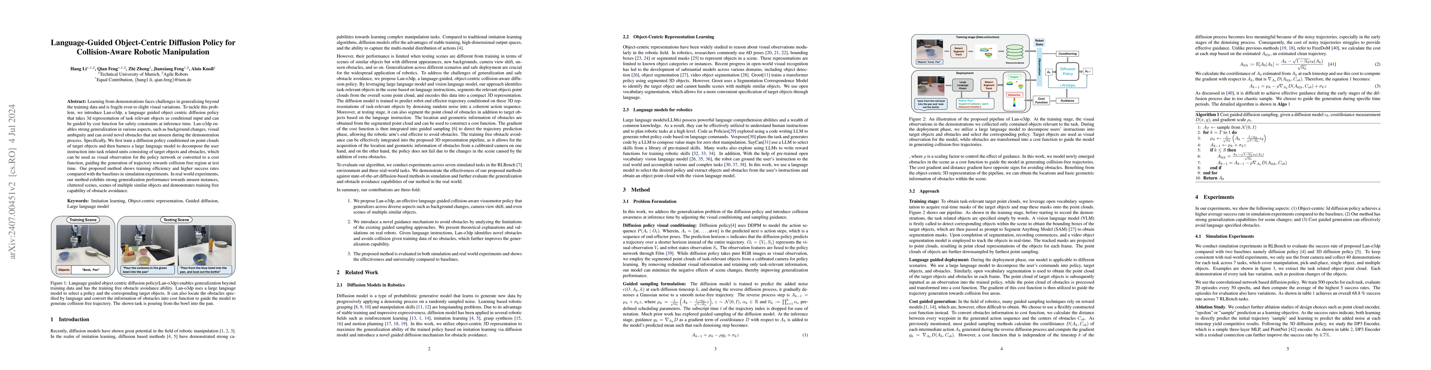 Thumbnail for Language-Guided Object-Centric Diffusion Policy for Collision-Aware
  Robotic Manipulation