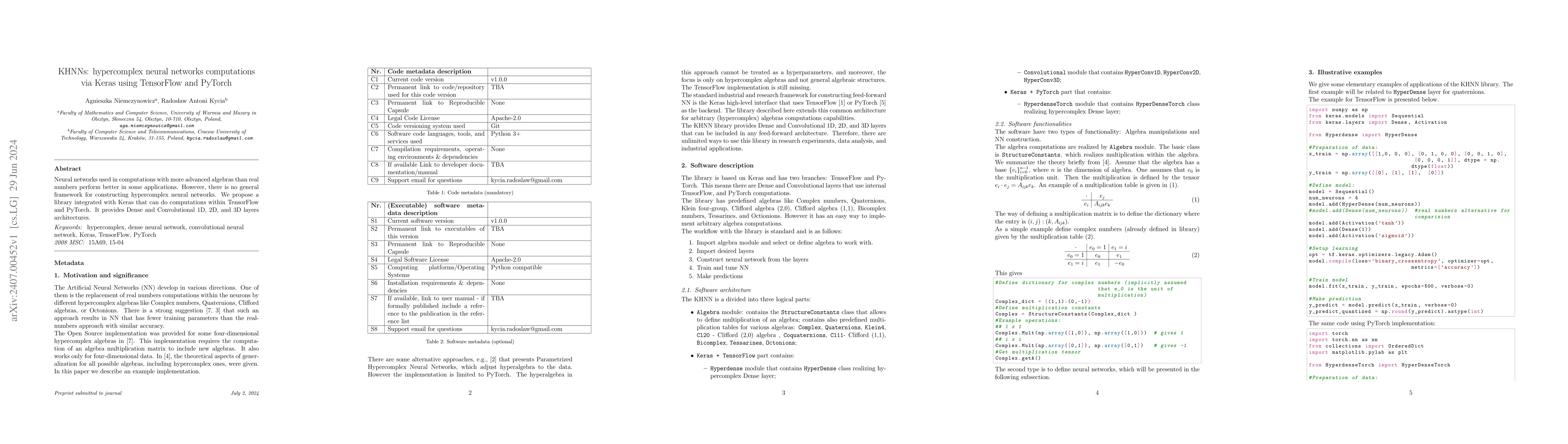 Thumbnail for KHNNs: hypercomplex neural networks computations via Keras using
  TensorFlow and PyTorch