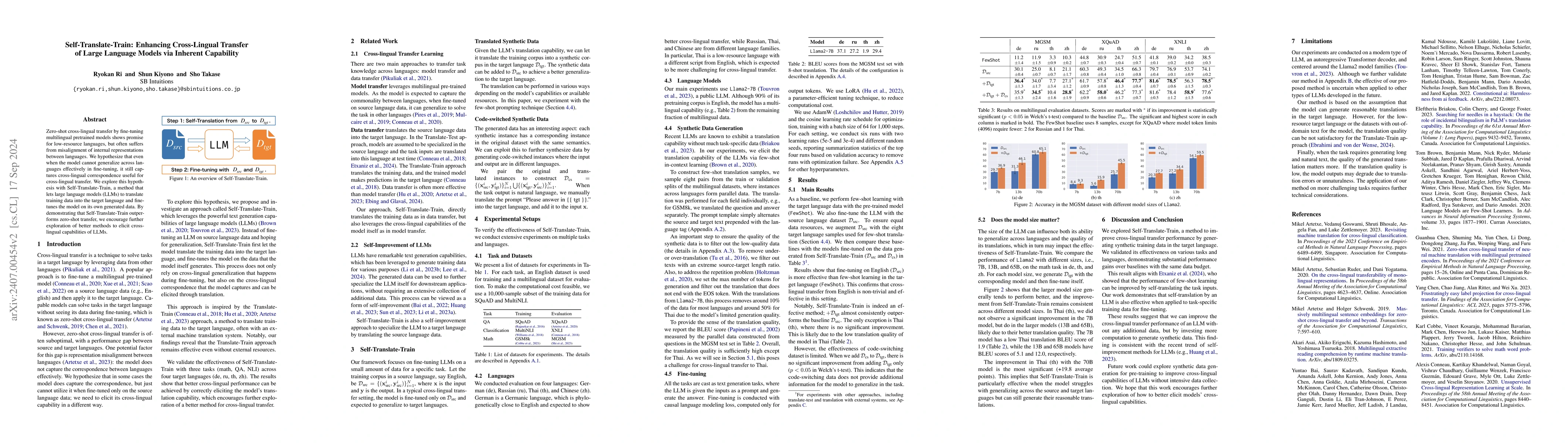 Thumbnail for Self-Translate-Train: A Simple but Strong Baseline for Cross-lingual
  Transfer of Large Language Models