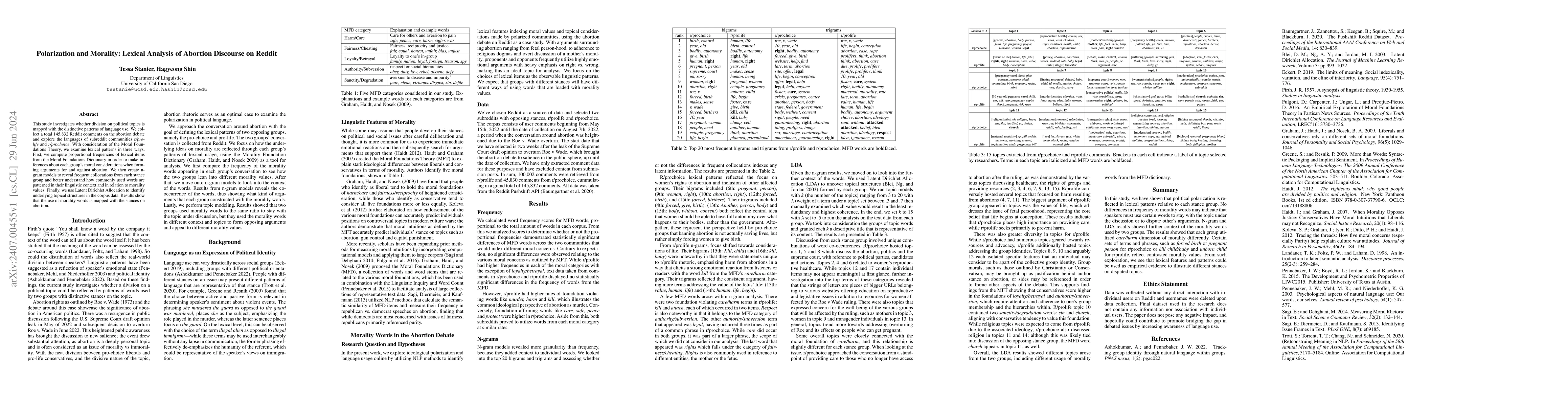 Thumbnail for Polarization and Morality: Lexical Analysis of Abortion Discourse on
  Reddit