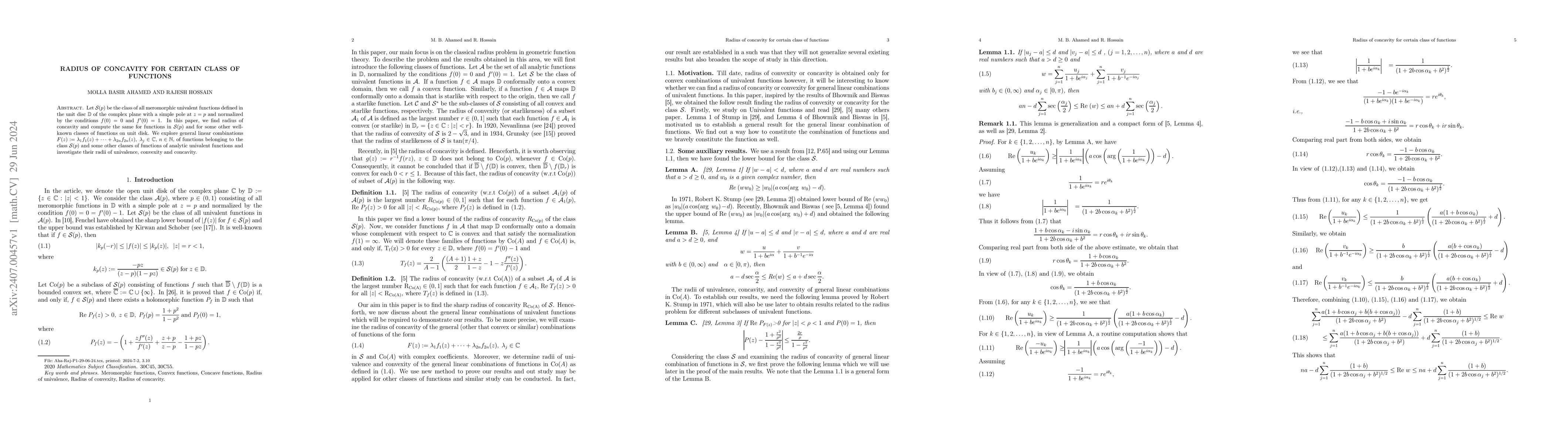Thumbnail for Radius of concavity for certain class of functions
