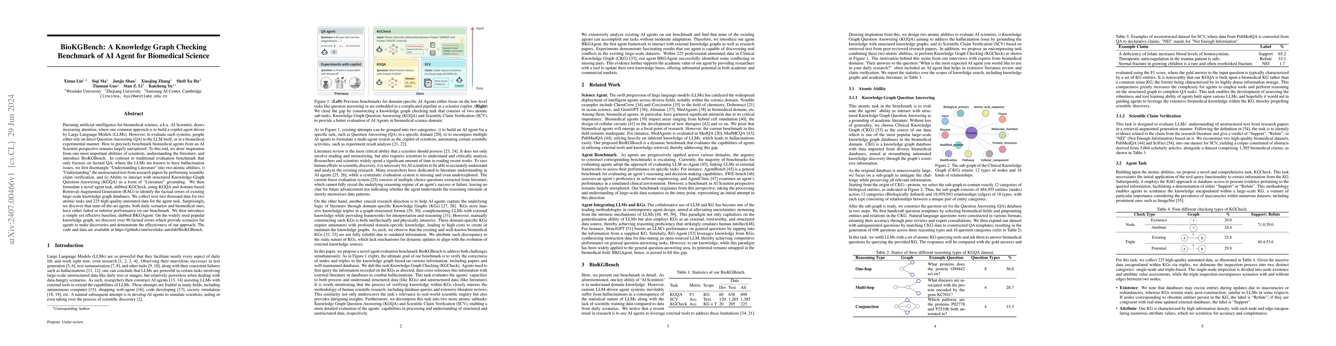 Thumbnail for BioKGBench: A Knowledge Graph Checking Benchmark of AI Agent for
  Biomedical Science