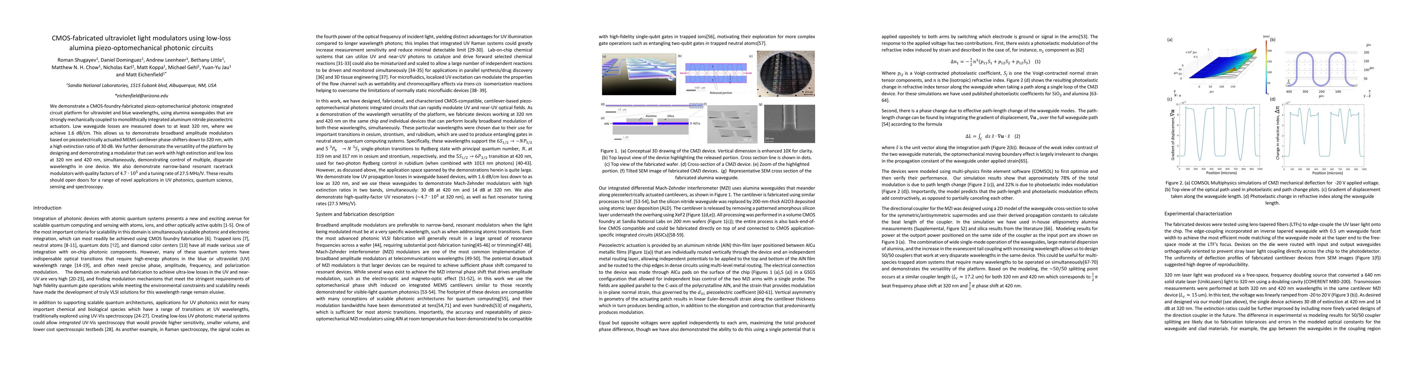 Thumbnail for CMOS-fabricated ultraviolet light modulators using low-loss alumina
  piezo-optomechanical photonic circuits