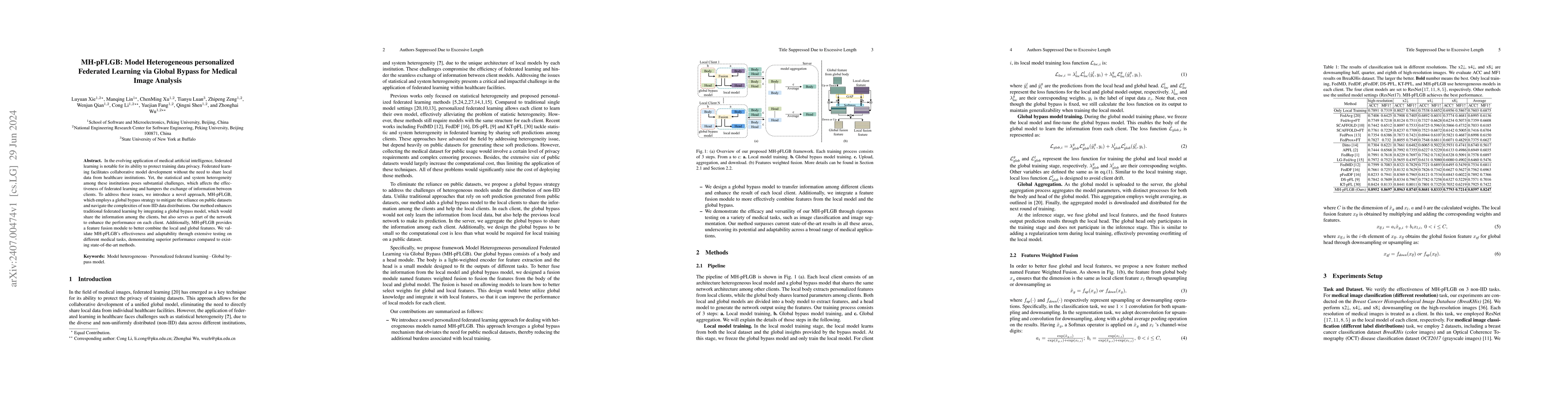 Thumbnail for MH-pFLGB: Model Heterogeneous personalized Federated Learning via Global
  Bypass for Medical Image Analysis