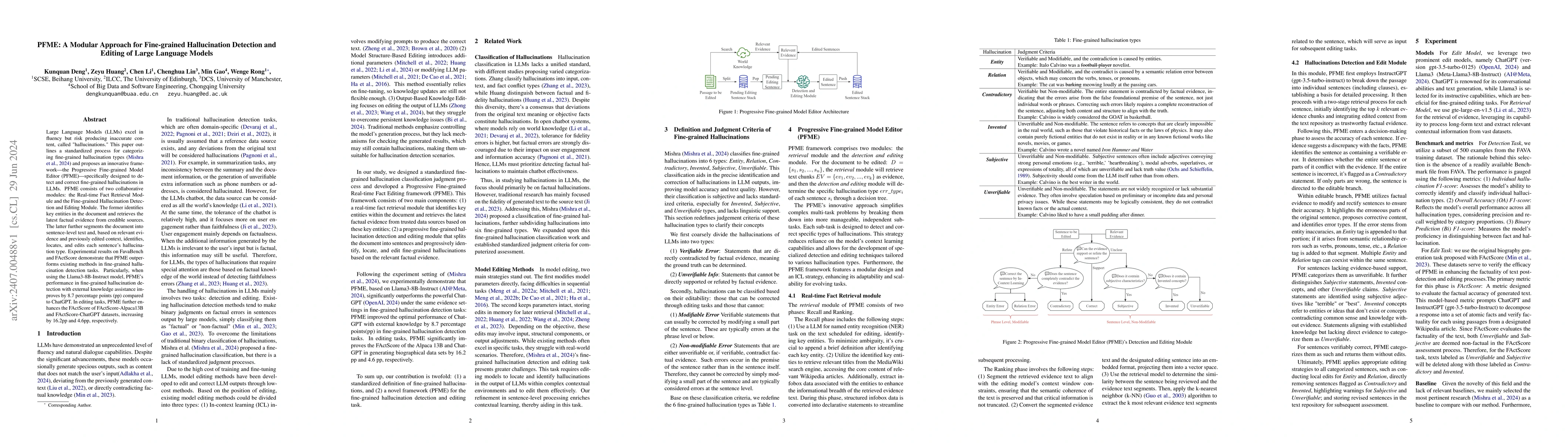 Thumbnail for PFME: A Modular Approach for Fine-grained Hallucination Detection and
  Editing of Large Language Models