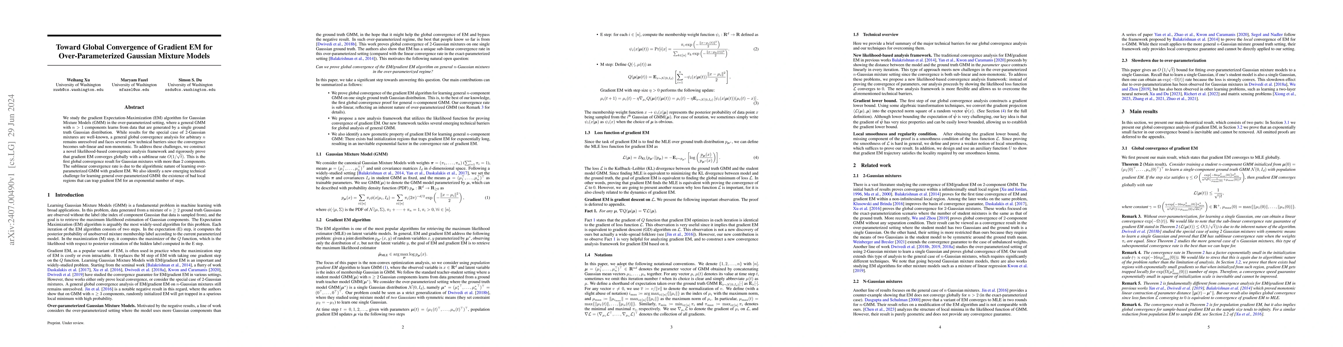Thumbnail for Toward Global Convergence of Gradient EM for Over-Parameterized Gaussian
  Mixture Models