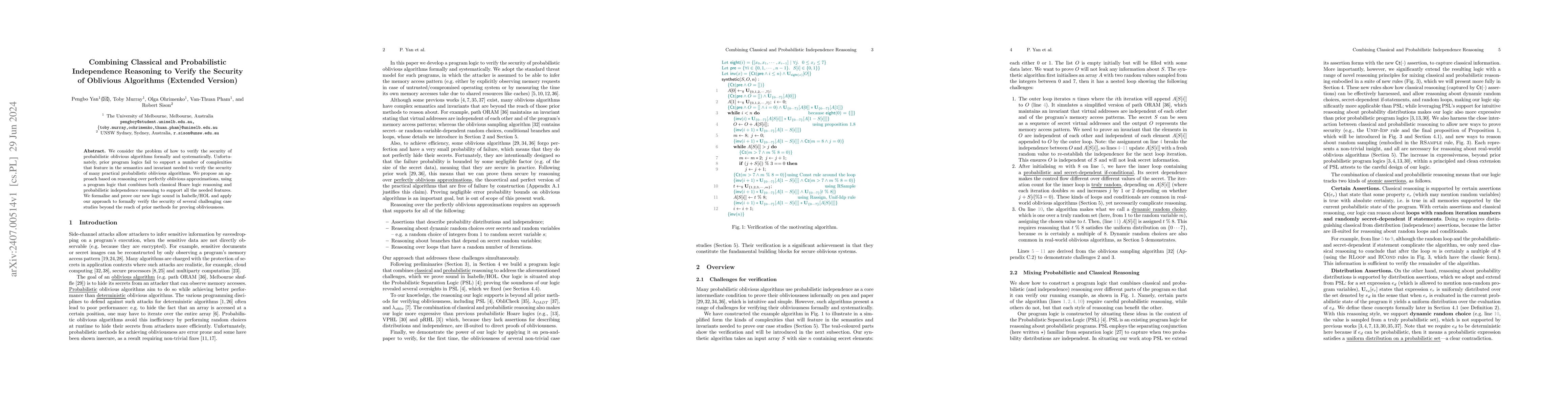 Thumbnail for Combining Classical and Probabilistic Independence Reasoning to Verify
  the Security of Oblivious Algorithms (Extended Version)