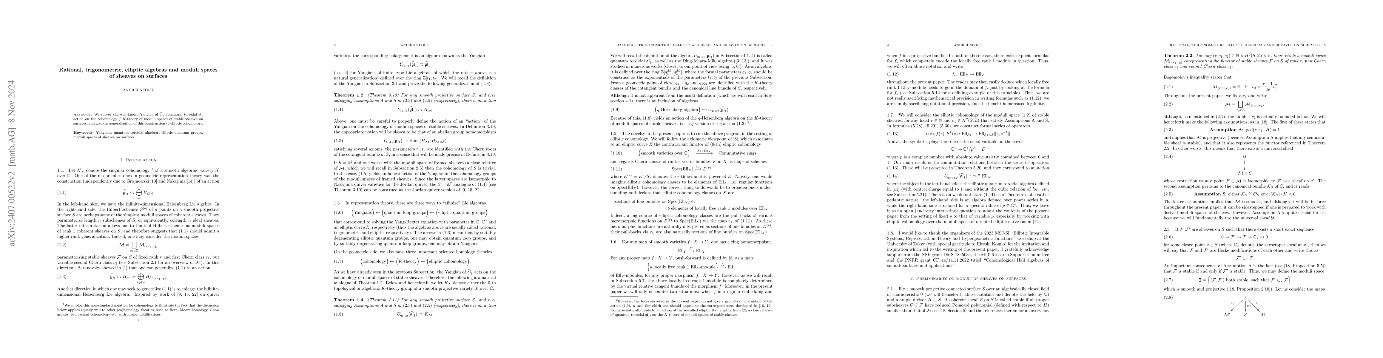 Thumbnail for Rational, trigonometric, elliptic algebras and moduli spaces of sheaves
  on surfaces