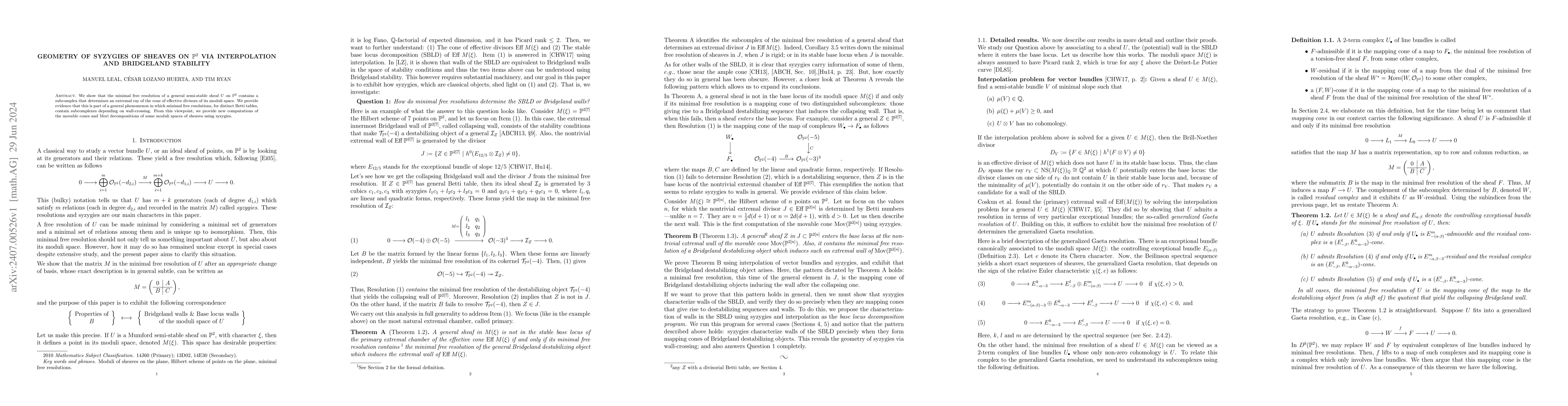 Thumbnail for Geometry of syzygies of sheaves on $\mathbb{P}^2$ via interpolation and
  Bridgeland stability